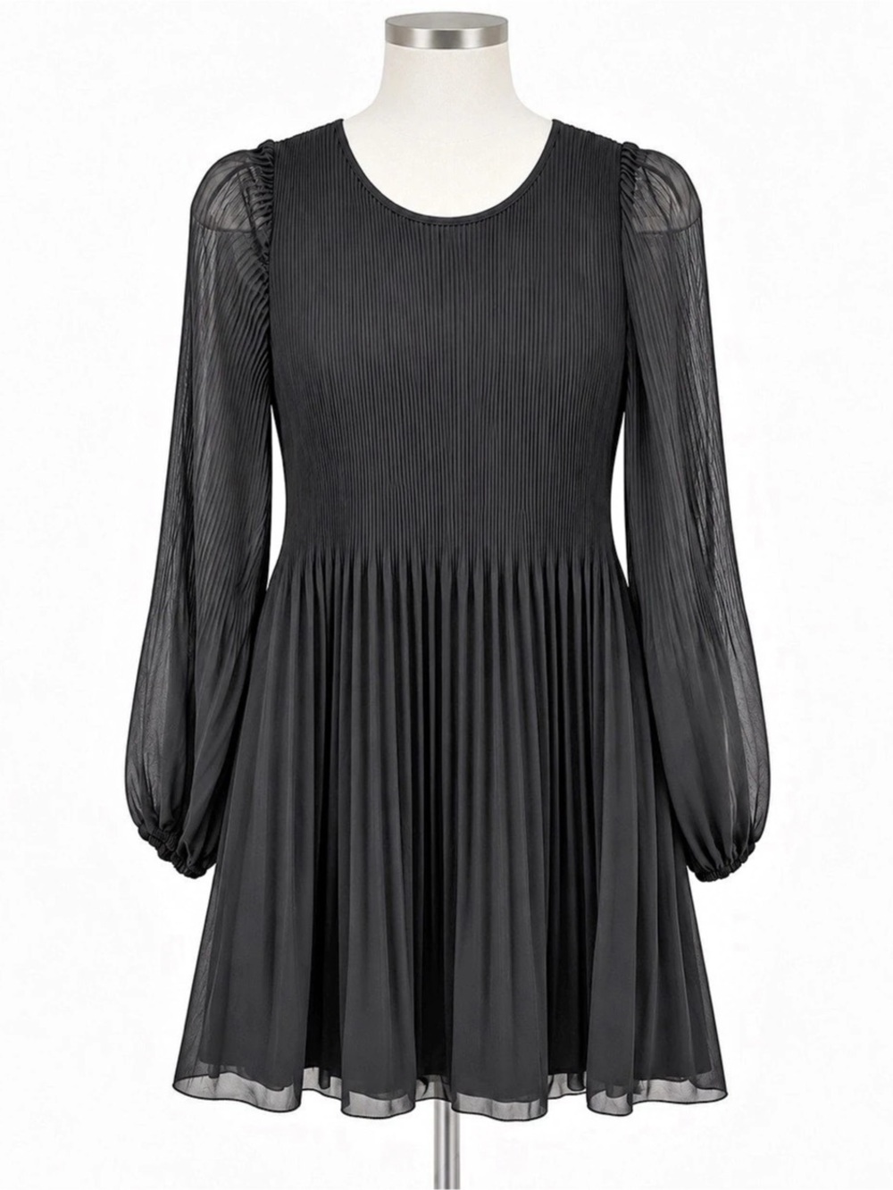 Wilfred Aritzia Black Pleated Chiffon Long Sleeve Mini Dress L BNWOT